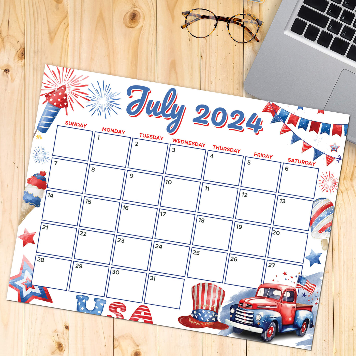 PDF Patriotic Independence Day Themed Calendar | Printable 4th of July ...