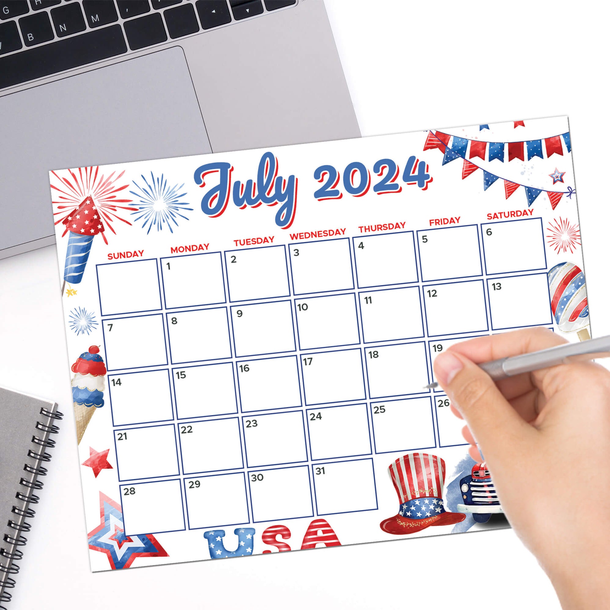 PDF Patriotic Independence Day Themed Calendar | Printable 4th of July ...