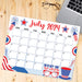 PDF Patriotic Themed July Calendar | Printable 4th of July Independence Monthly Planner