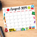 Make your august planning fun with our back-to-school theme august printable calendar! This pdf printable calendar features colorful and engaging graphics of crayons, books, and paper clips, setting a cheerful tone for the new school year. Ideal for classrooms and home study areas alike. 