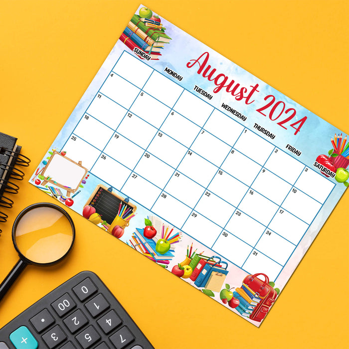 Welcome the school season with our back-to-school themed august calendar! This printable pdf calendar is designed with delightful illustrations of school supplies, making it perfect for organizing your month. Great for teachers, students, and parents looking to stay on top of school events.