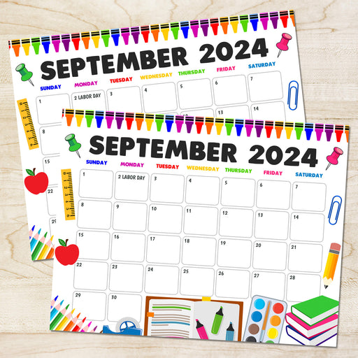 Back to School September 2024 Printable Calendar