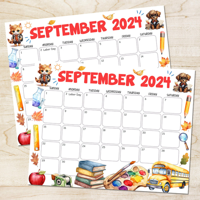 Printable September 2024 Back to School Calendar