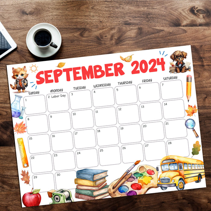 Printable September 2024 Back to School Calendar