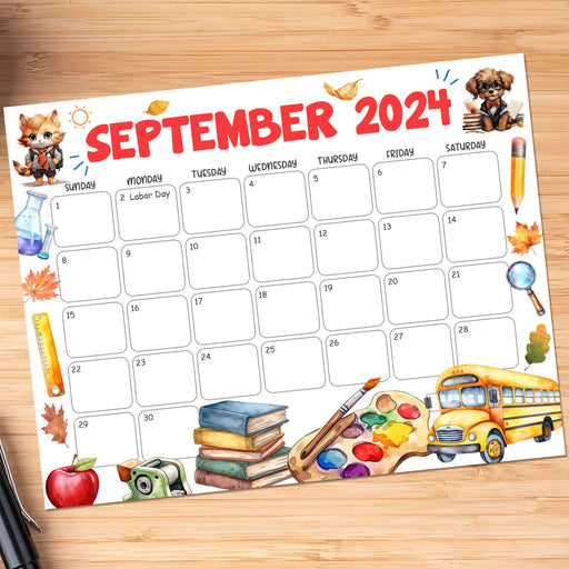 Printable September 2024 Back to School Calendar