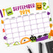 School Themed September 2024 Printable Calendar