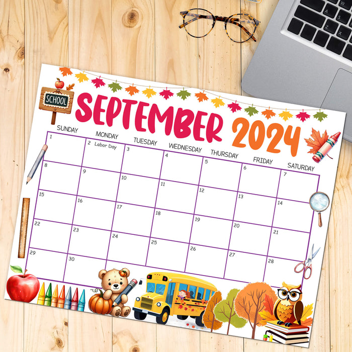 Academic Back to School Printable Calendar September 2024