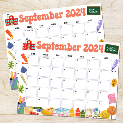 Printable Back to School Theme September 2024 Calendar