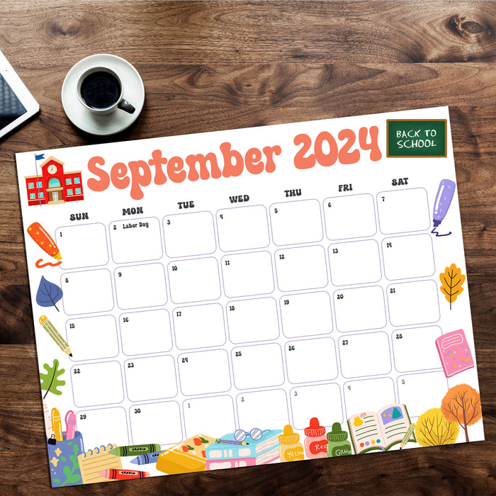 Printable Back to School Theme September 2024 Calendar