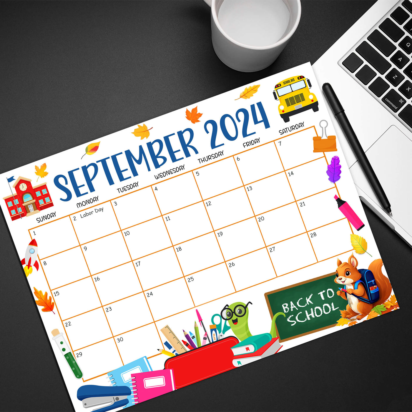 September 2024 Calendar for Back to School Theme Calendar Planner ...