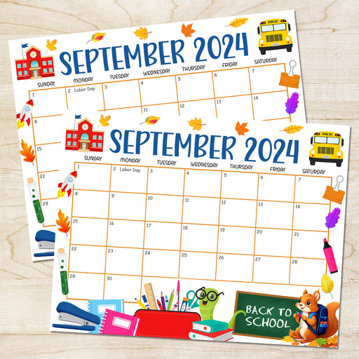 September 2024 Calendar for Back to School Theme Calendar Planner