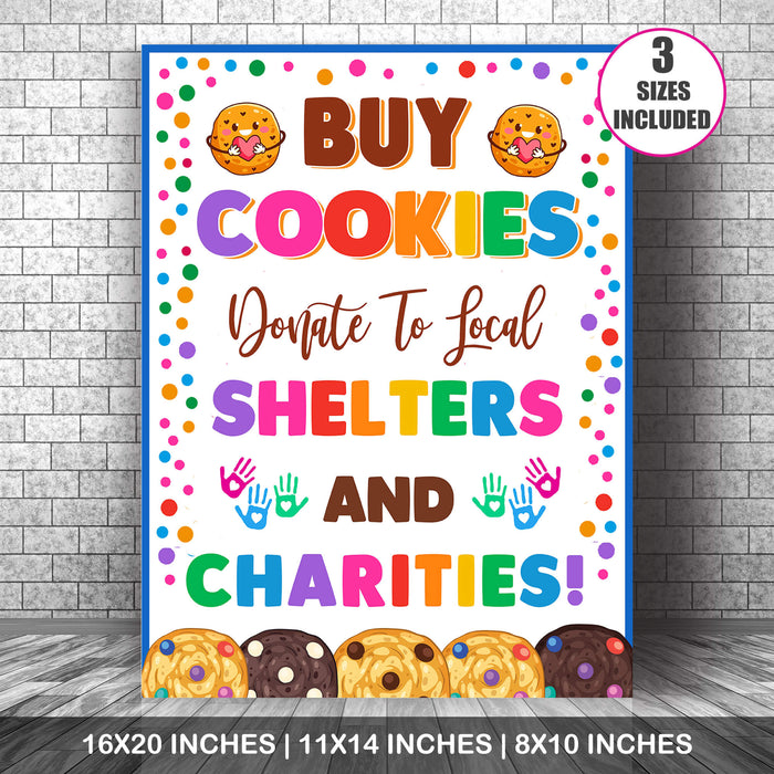 Printable Buy Cookies Donate To Local Shelters and Charities | Cookies Booth Sale Sign