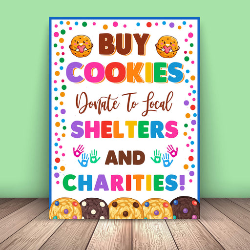 Printable Buy Cookies Donate To Local Shelters and Charities | Cookies Booth Sale Sign