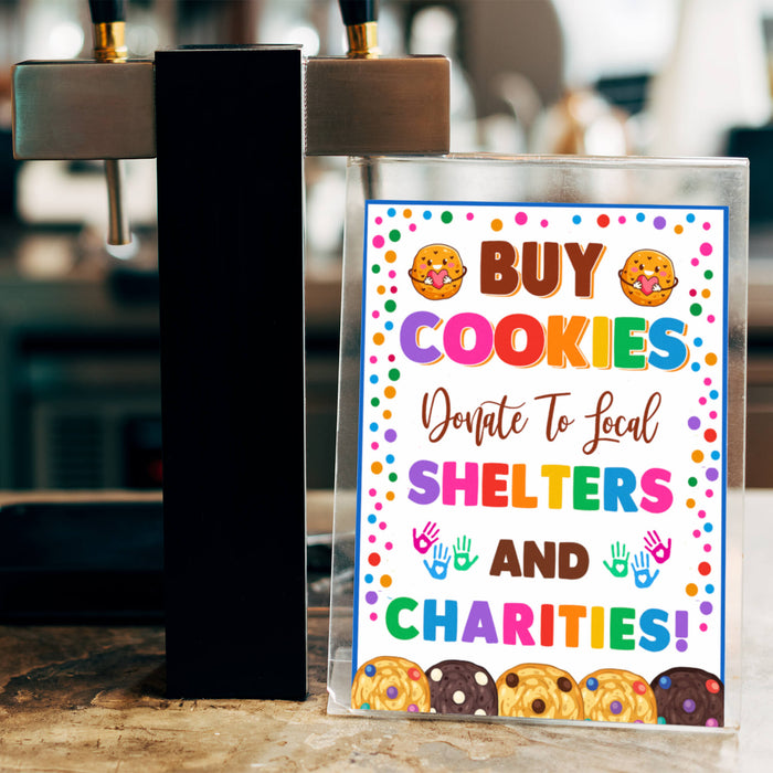 Printable Buy Cookies Donate To Local Shelters and Charities | Cookies Booth Sale Sign