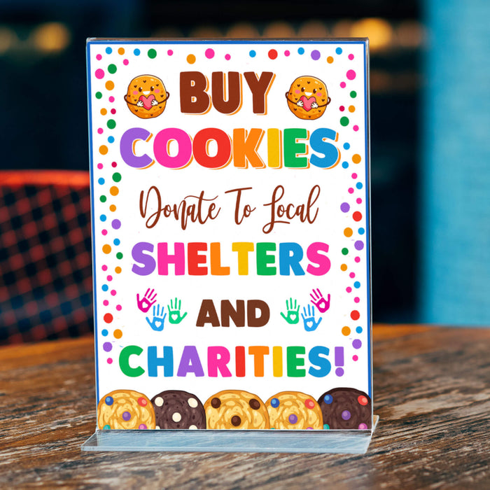 Printable Buy Cookies Donate To Local Shelters and Charities | Cookies Booth Sale Sign