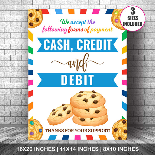 Printable Cookie Booth Sign Bundle | PDF We Accept Payments Sign Cash, Credit Debit, If You Can't Eat 'Em Treat 'Em and Cookies Sold Here Sign