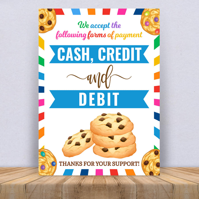 Printable We Accept Cash, Credit Debit Payments Sign | PDF Cookie Scouts Poster Banner Sign
