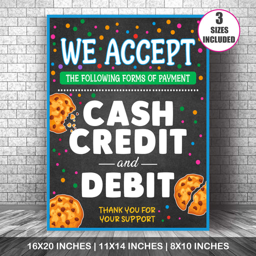 PDF Cookie Booth Sign Bundle | Printable We Accept Payments Sign Cash, Credit Debit, If You Can't Eat 'Em Treat 'Em and Cookies Sold Here Sign