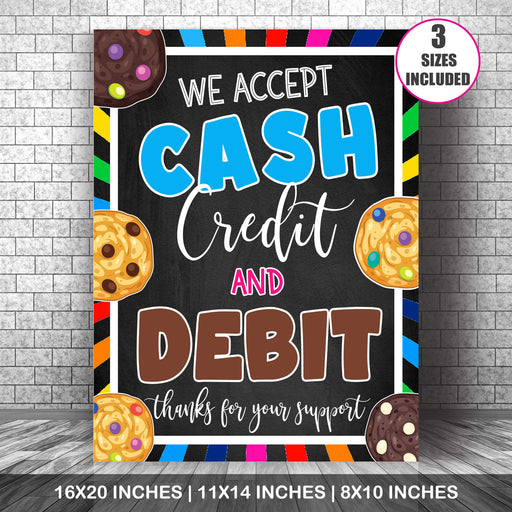 Printable We Accept Payments Sign Cash, Credit and Debit, Cookies Sold Here Sign and If You Can't Eat 'Em Treat 'Em | Cookie Booth Sign Bundle