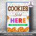 Printable Cookies Sold Here Booth Sign | Scouts Cookie Booth, Fundraiser, Bake Sale Poster