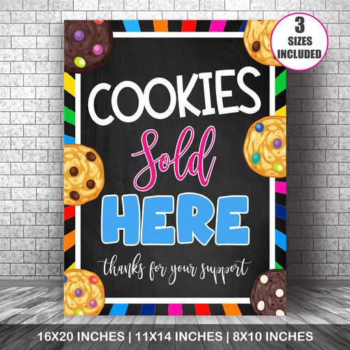Cookies Sold Here Booth Signage | Printable Bake Sale Fundraiser Sign, PDF Scouts Cookie Booth Poster