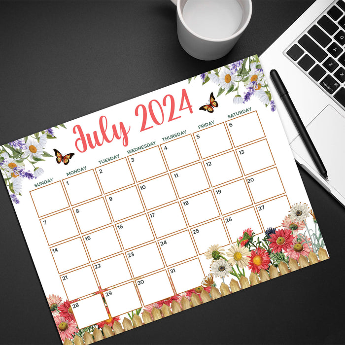 PDF July 2024 Daisy Floral Themed Calendar | Daisies Floral Planner for July