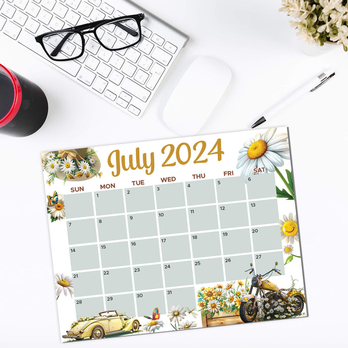 PDF July 2024 Summertime Daisy Themed Calendar | Floral Calendar Planner