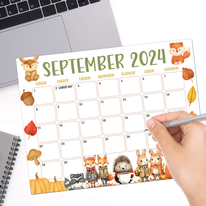 September 2024 Calendar Featuring Fall Animals