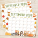 September 2024 Calendar Featuring Fall Animals