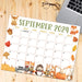 September 2024 Calendar Featuring Fall Animals