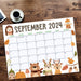 Autumn Themed September 2024 Printable Calendar with Animals