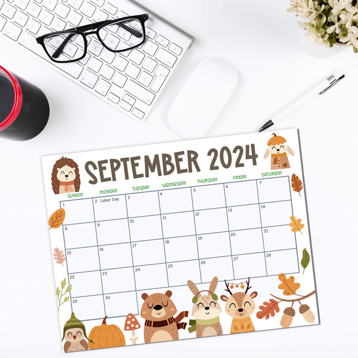 Autumn Themed September 2024 Printable Calendar with Animals