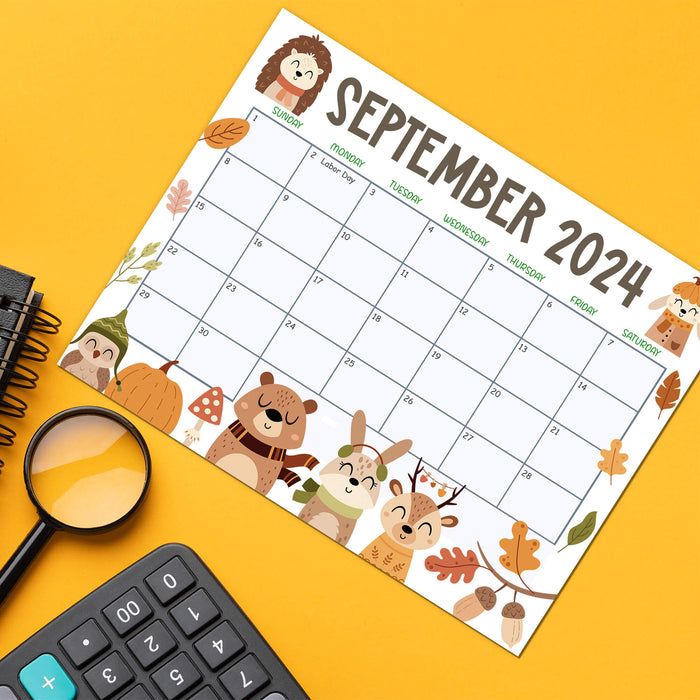 Autumn Themed September 2024 Printable Calendar with Animals