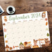 Fall Animals Theme Printable Calendar September 2024