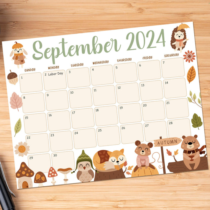 Fall Animals Theme Printable Calendar September 2024 - Posh Park fall-animals-theme-printable-calendar-september-2024-posh-park