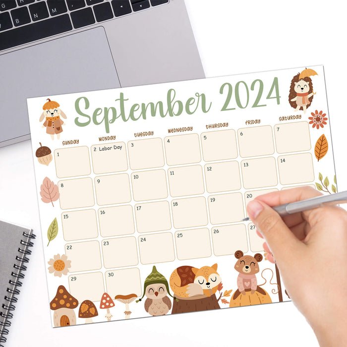 Fall Animals Theme Printable Calendar September 2024