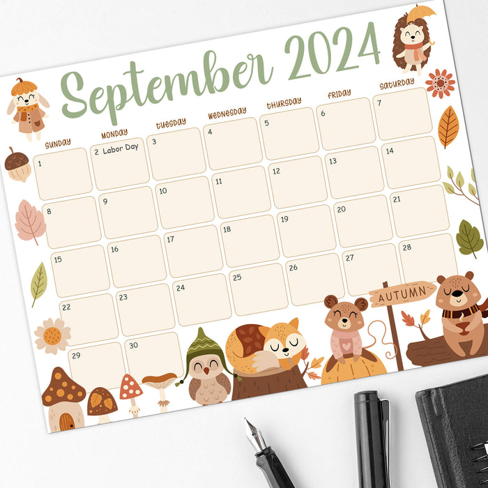 Fall Animals Theme Printable Calendar September 2024 - Posh Park fall-animals-theme-printable-calendar-september-2024-posh-park