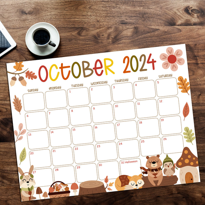 Cute Fall Animal October Calendar