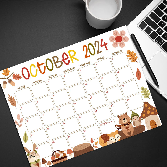 Cute Fall Animal October Calendar