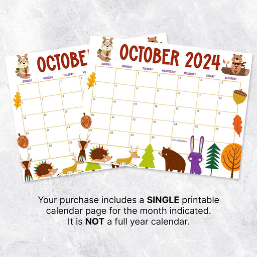 Autumn Animals October Calendar