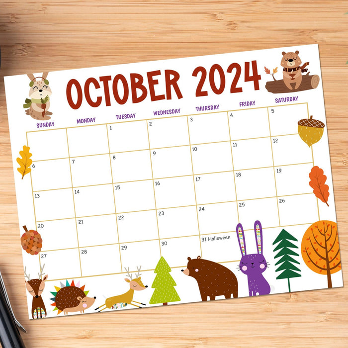 Autumn Animals October Calendar