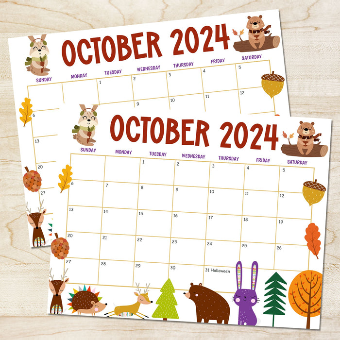 Autumn Animals October Calendar