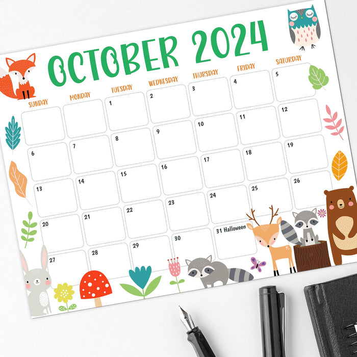 Fall Colors Animal October Calendar