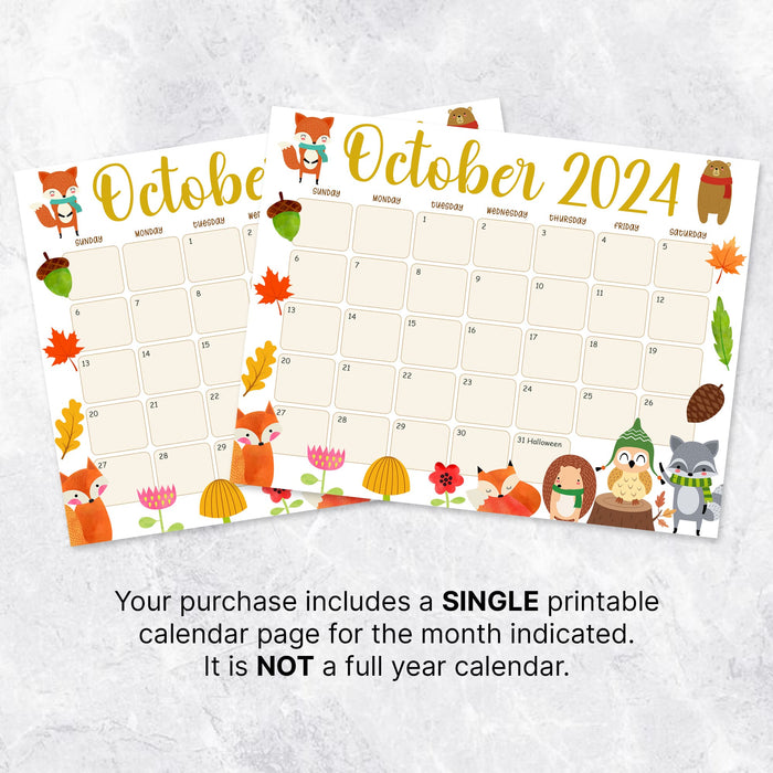October Animal Fall Calendar - Posh Park october-animal-fall-calendar-posh-park
