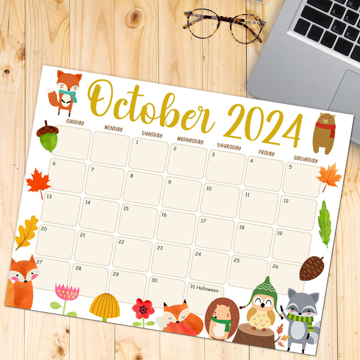 October Animal Fall Calendar