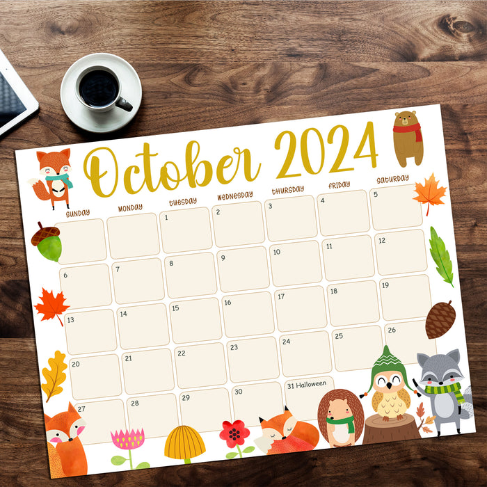 October Animal Fall Calendar