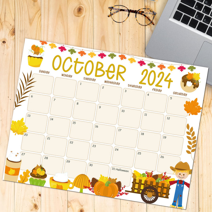 Cute Autumn Harvest October 2024 Calendar Printable