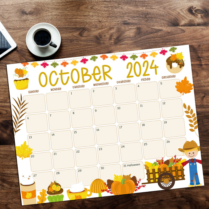 Cute Autumn Harvest October 2024 Calendar Printable