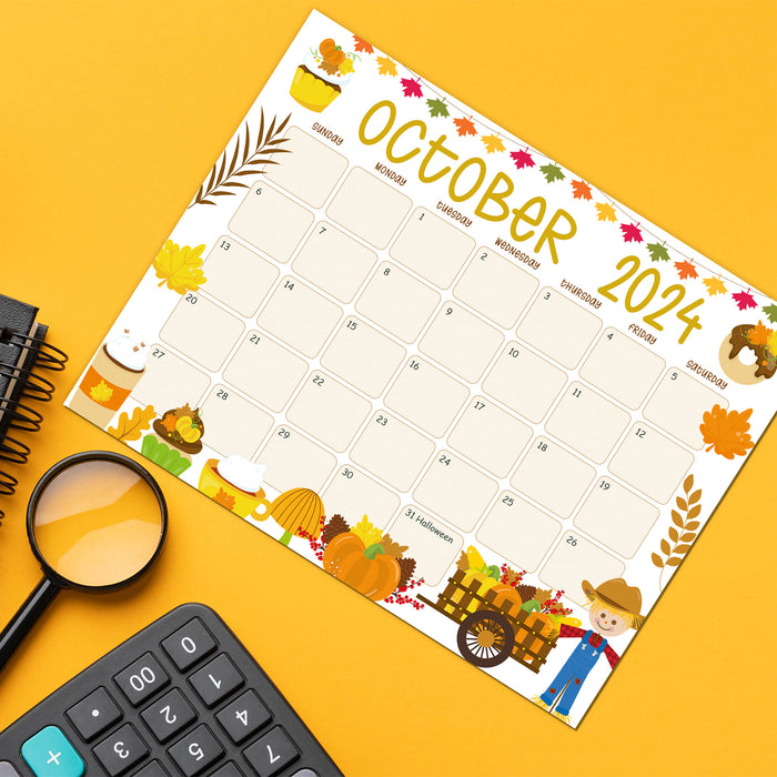 Cute Autumn Harvest October 2024 Calendar Printable