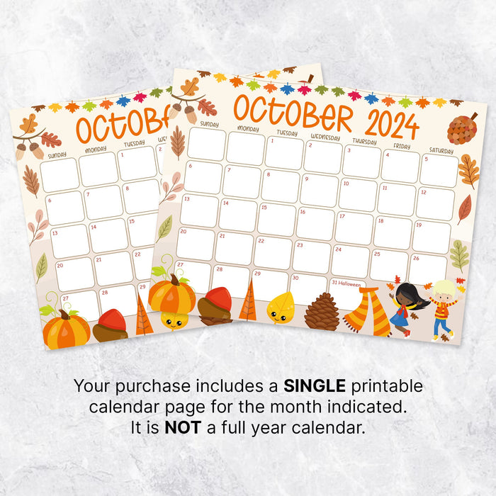 Autumn Harvest October 2024 Printable Calendar Design